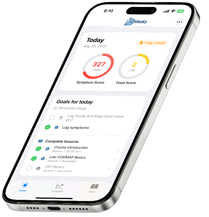 bloaty app screenshot showing FODMAP analysis
